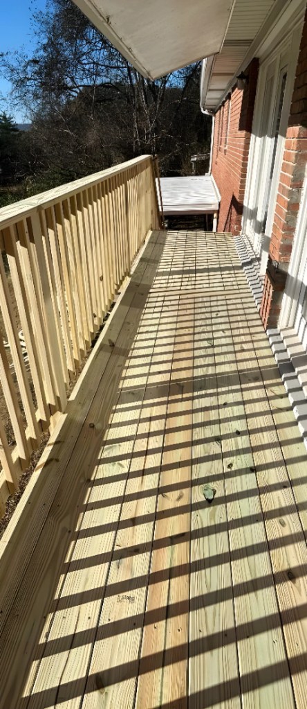 a newly constructed wooden deck